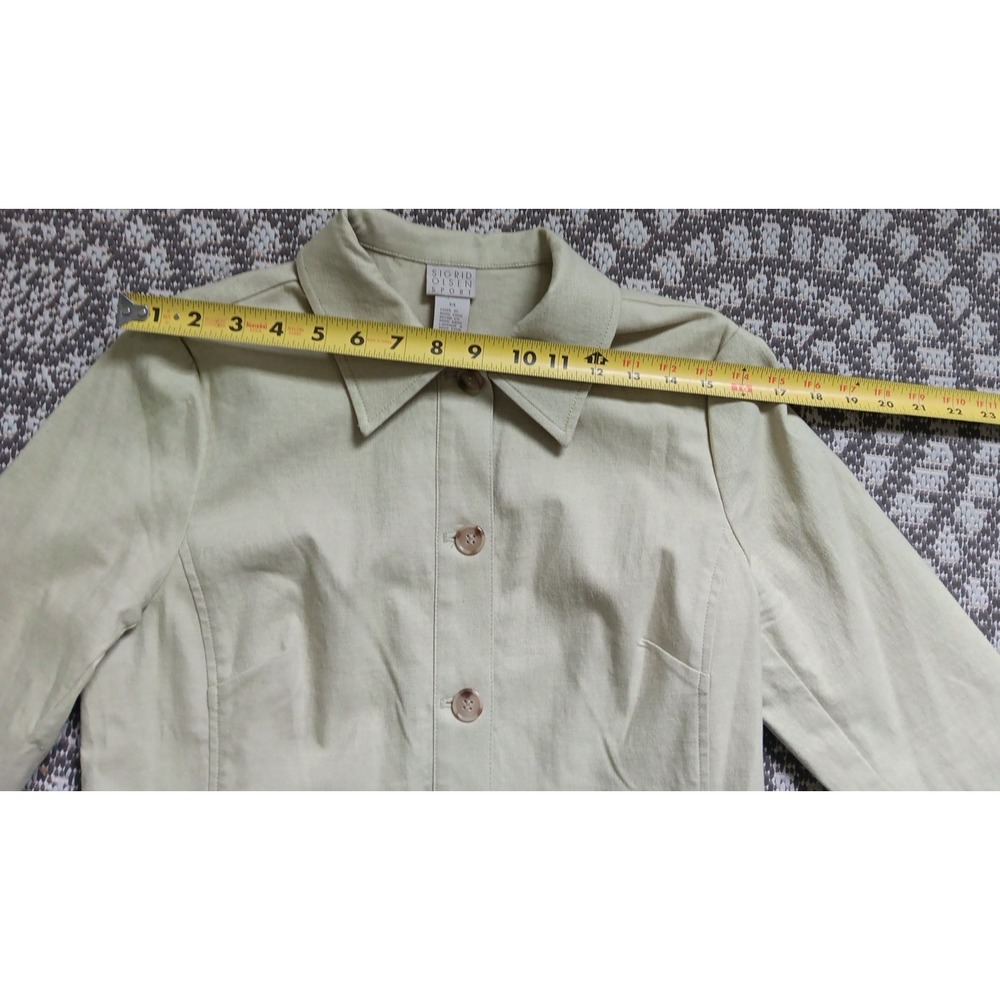 Sigrid Olsen‎ Jacket Women Medium Blazer Sporty Coat Green Safari 100% Cotton - Picture 6 of 11